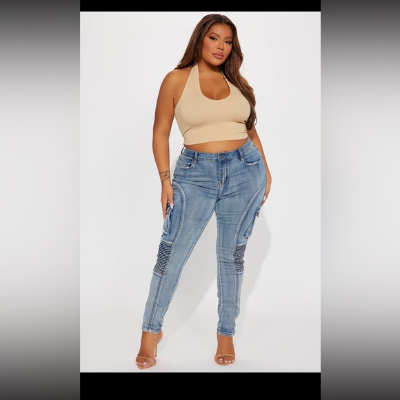 Venezia Stretch Moto Skinny Jean - Medium Wash - Picture 5 of 6